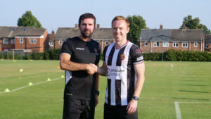 Spennymoor Town manager Tommy Miller and new signing Danny Johnson